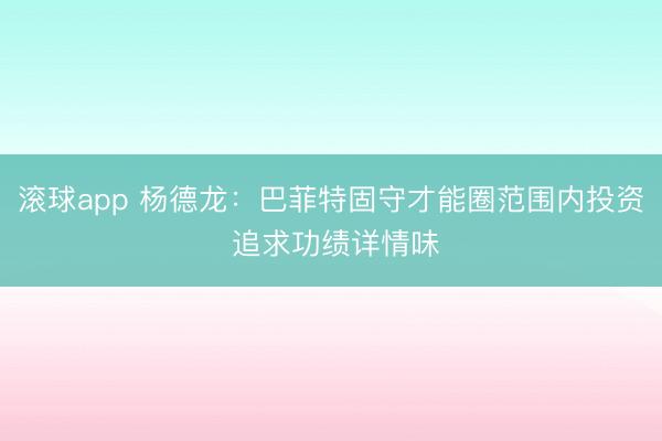 滚球app 杨德龙：巴菲特固守才能圈范围内投资 追求功绩详情味