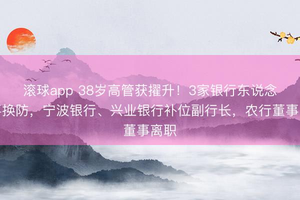 滚球app 38岁高管获擢升！3家银行东说念主事换防，宁波银行、兴业银行补位副行长，农行董事离职