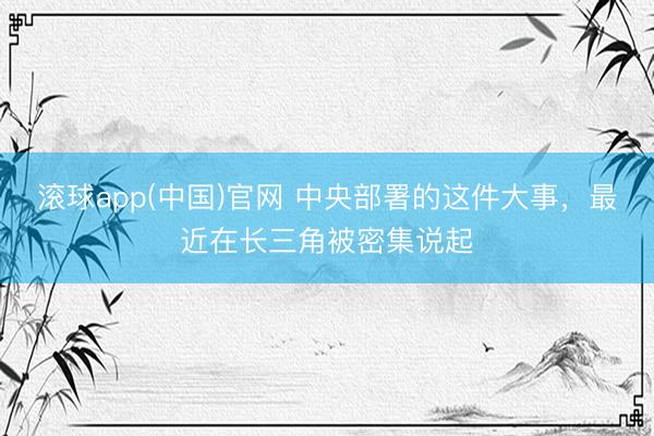 滚球app(中国)官网 中央部署的这件大事，最近在长三角被密集说起