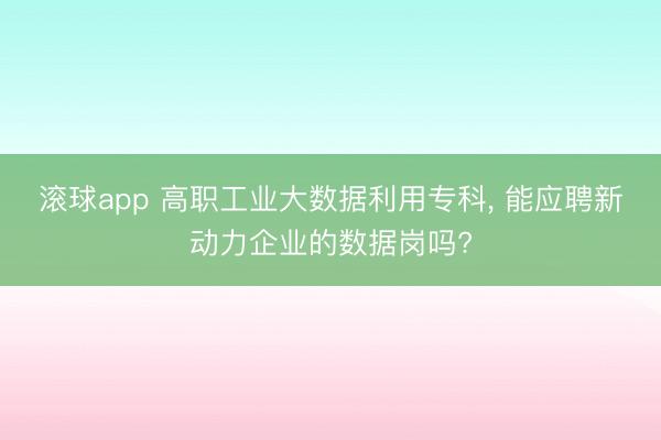 滚球app 高职工业大数据利用专科， 能应聘新动力企业的数据岗吗?