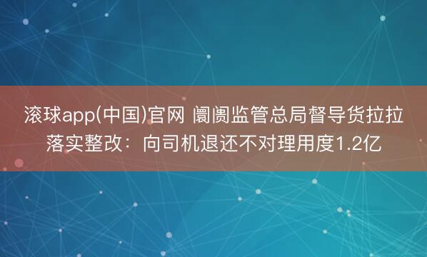滚球app(中国)官网 阛阓监管总局督导货拉拉落实整改:向司机退还不对理用度1.2亿