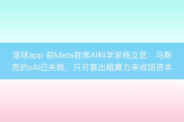 滚球app 前Meta首席AI科学家杨立昆:马斯克的xAI已失败,只可靠出租算力来收回资本